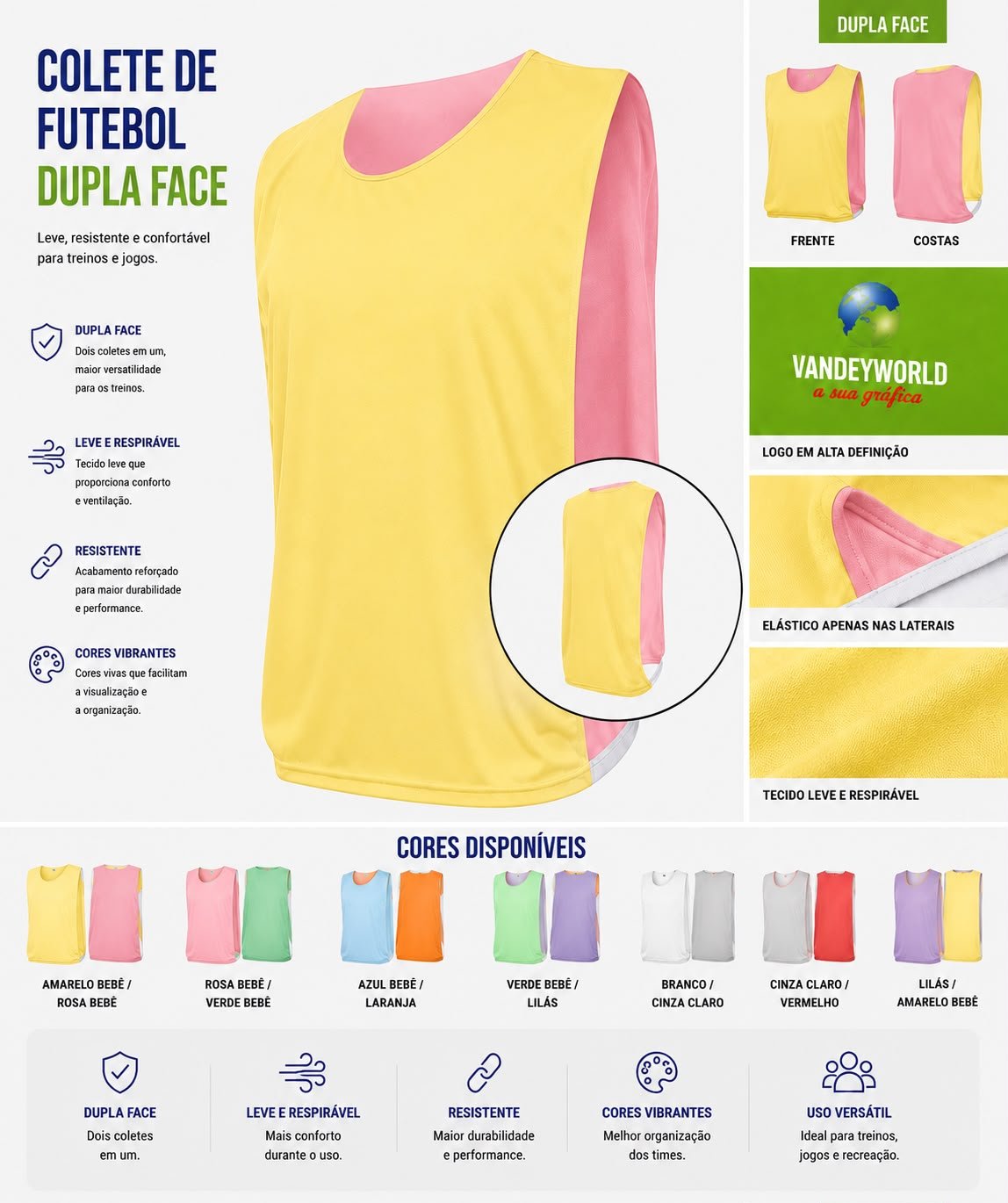 UNIFORME FUTEBOL COLETE DUPLA FACE