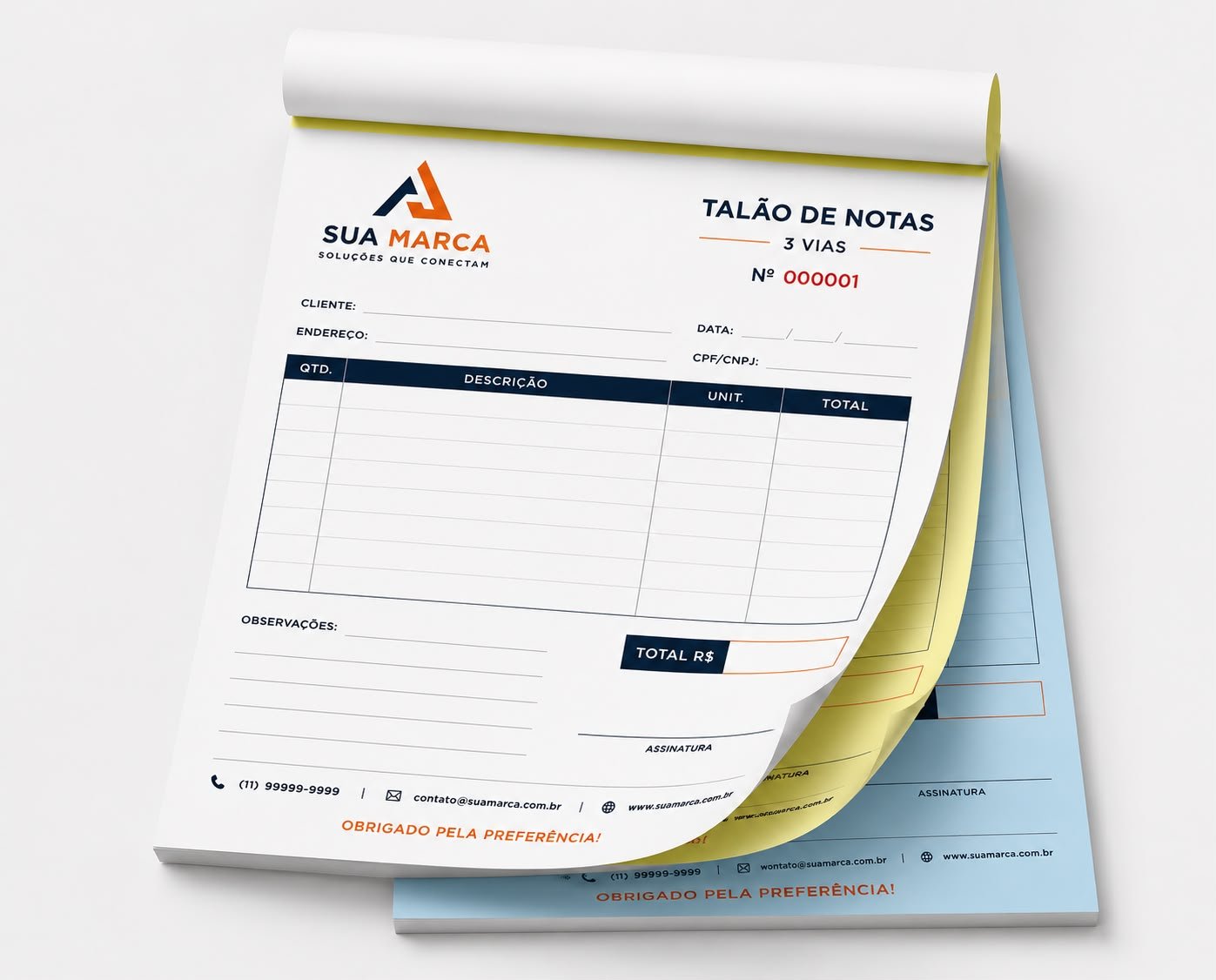 TALÃO 15X21 - 3 VIAs - C/ NUMERAÇÃO - C/ PICOTE