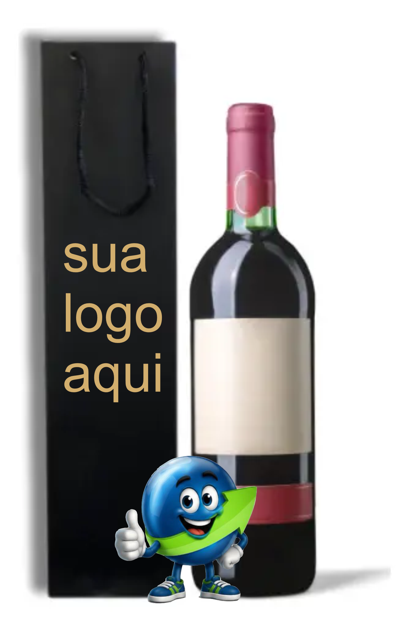100-SACOLA PRETA P VINHO OU LICOR  PAPEL COM PINTURA EM SILK UMA COR