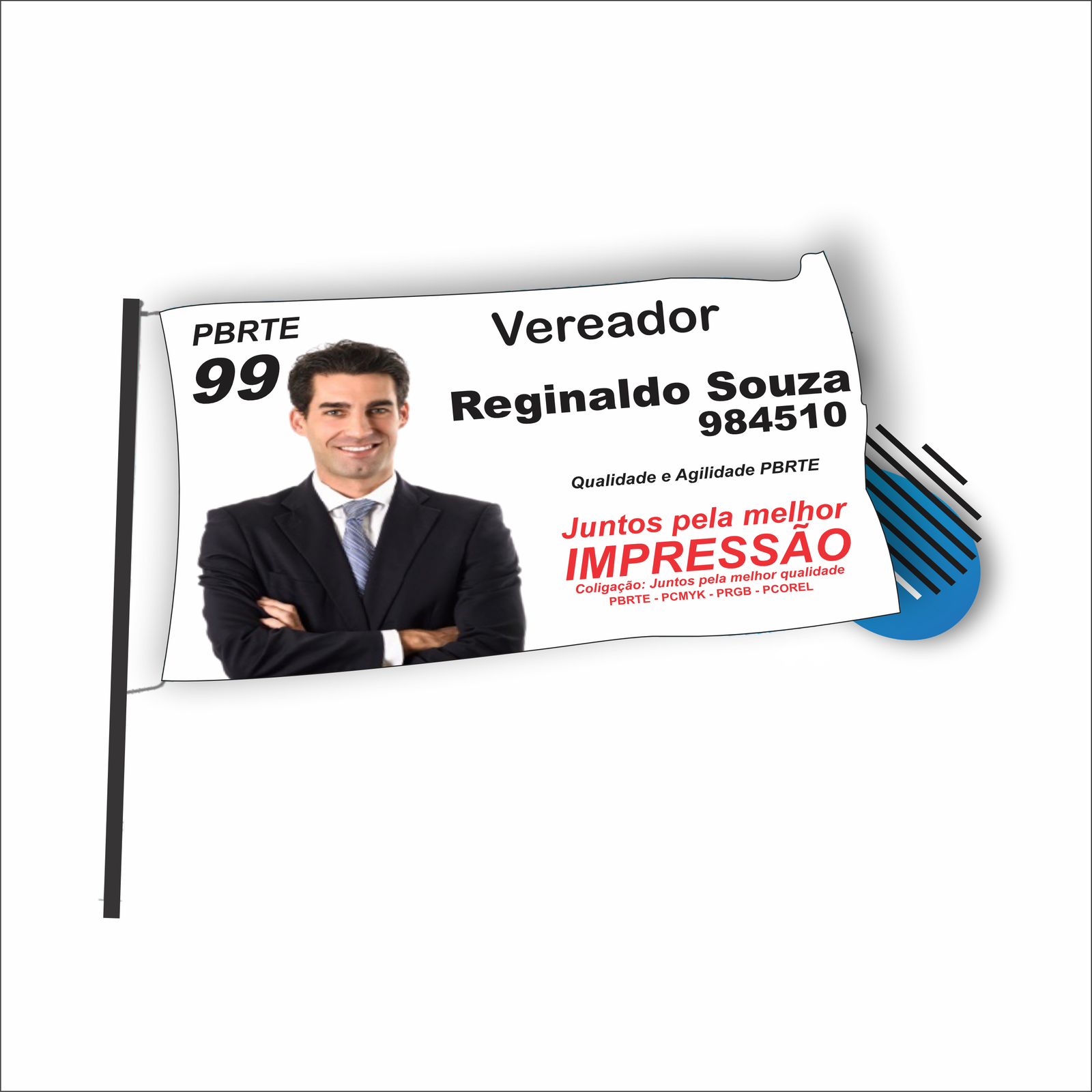 BANDEIRA POLÍTICA - BASTÃO EM MADEIRA - FUNDO BRANCO