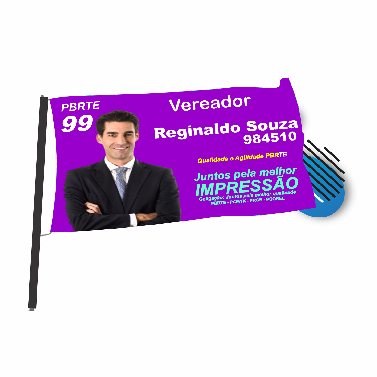 BANDEIRA TOTAL POLÍTICA - BASTÃO EM MADEIRA