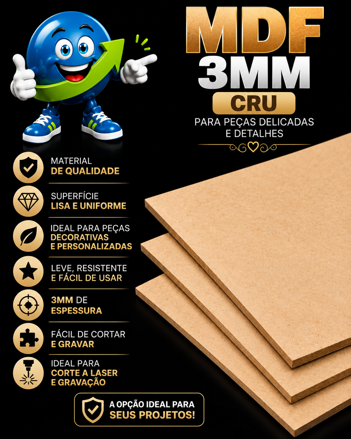 MDF CRU -  CHAPA  3MM