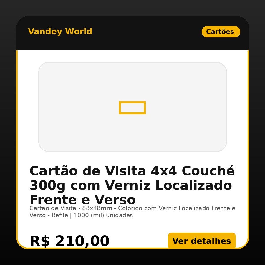 Cartão de Visita 4x4 Couché 300g com Verniz Localizado Frente e Verso