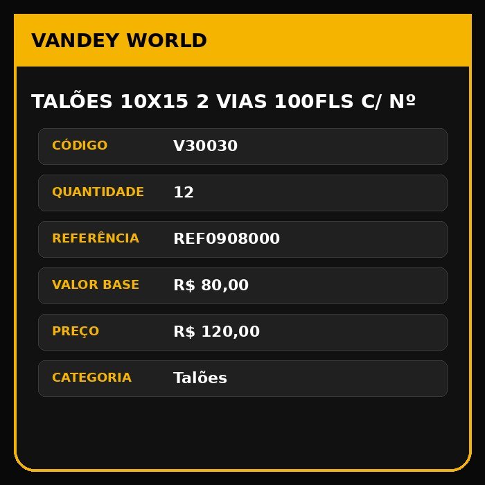 Talões 10x15 2 Vias 100Fls C/ Nº