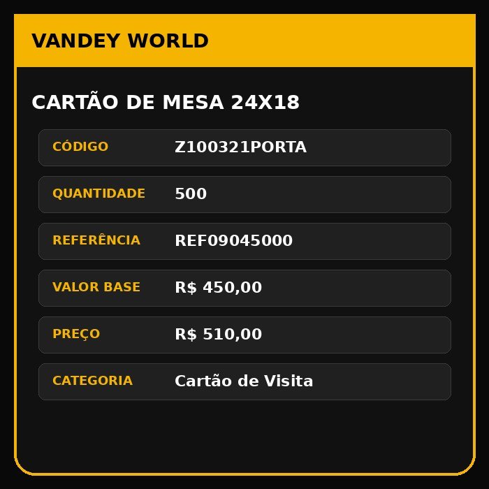 CARTÃO DE MESA 24X18