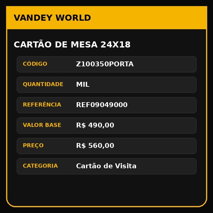 CARTÃO DE MESA 24X18