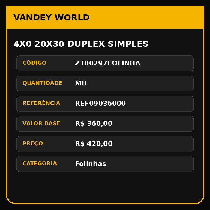 4X0 20X30 DUPLEX SIMPLES
