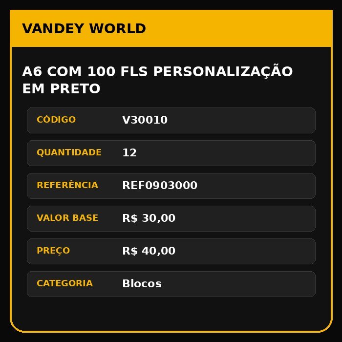 A6 COM 100 FLS PERSONALIZAÇÃO EM PRETO