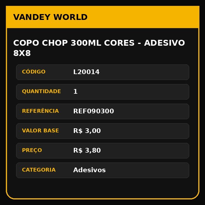 COPO CHOP 300ML CORES - ADESIVO 8X8