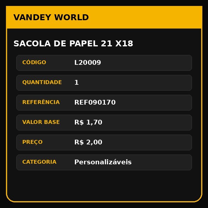 SACOLA DE PAPEL 21 X18